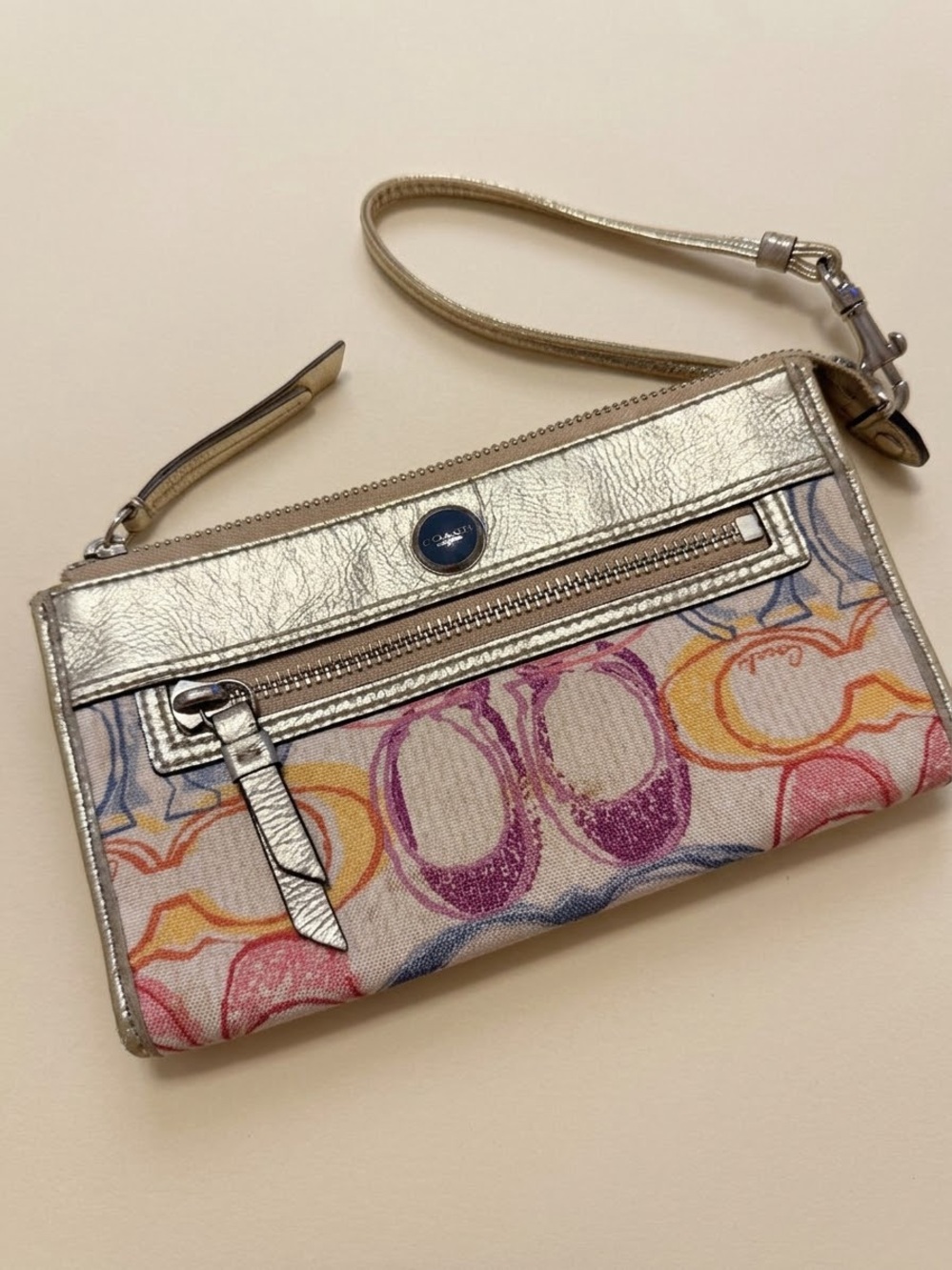 Vintage Y2K Coach Poppy "Dream C" Scribble Print Large Wristlet Wallet